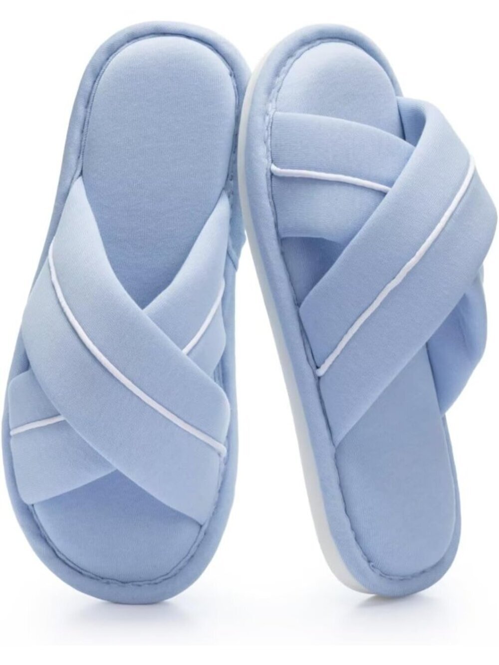 Women's Blue Cross Band Open Toe Slippers With Memory Foam Comfort Cotton Shoes